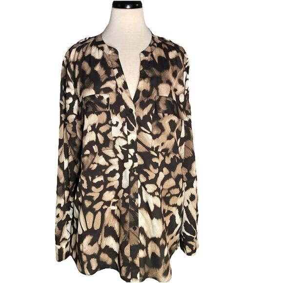 Calvin Klein Women’s Long Sleeve Button Front Blouse Animal Print Size XL - Picture 1 of 5